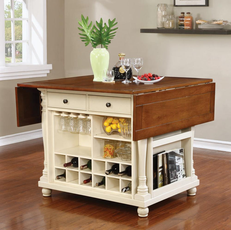 Slater 2-drawer Kitchen Island with Drop Leaves Brown and Buttermilk
