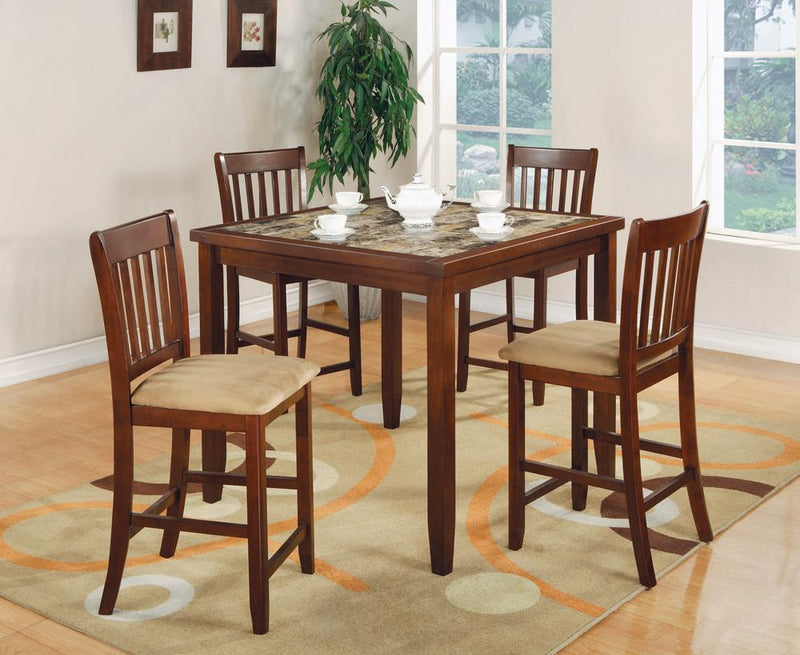 5-piece Counter Height Dining Set Red Brown and Tan