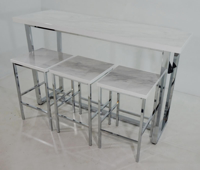 Marmot 4-piece Rectangle Counter Height Set White Marble and Chrome