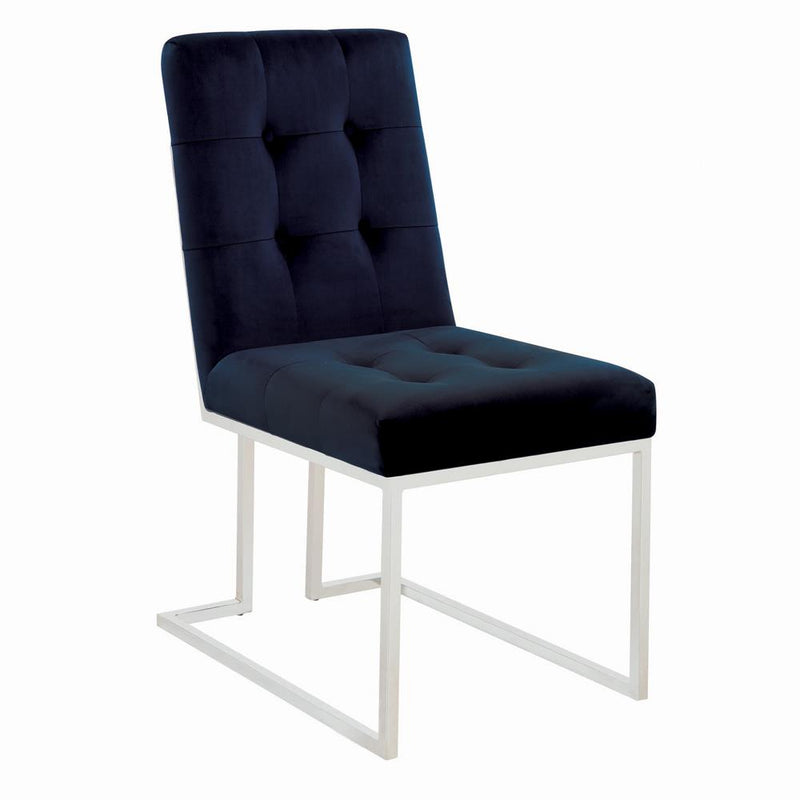 Upholstered Dining Chairs Ink Blue and Chrome (Set of 2)