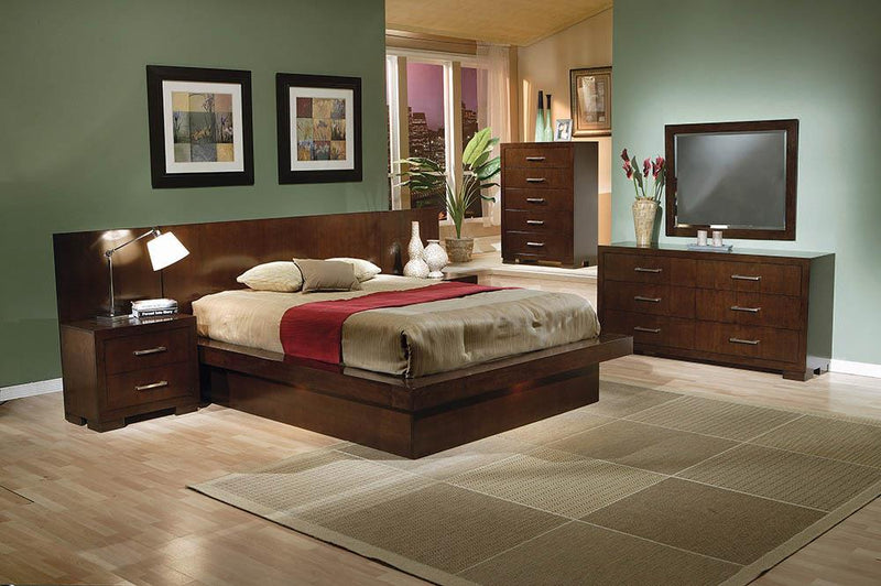 Jessica Queen Platform Bed with Rail Seating Cappuccino