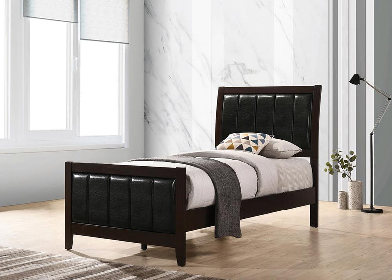 Carlton 5-piece Twin Upholstered Bedroom Set Cappuccino and Black
