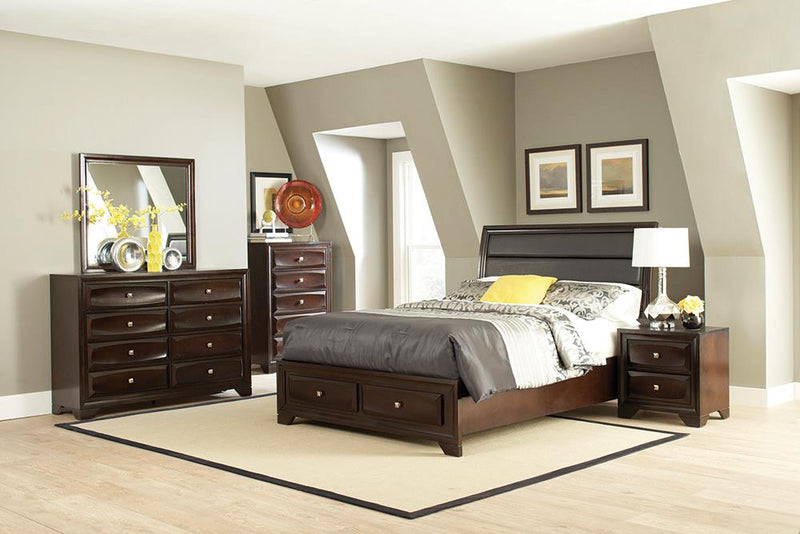 Jaxson Queen Storage Bed with Upholstered Headboard Cappuccino
