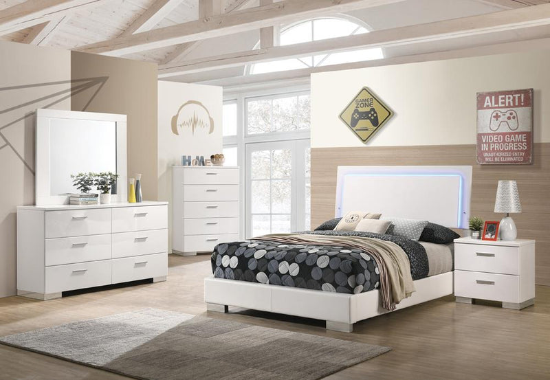 Felicity Full Panel Bed with LED Lighting Glossy White