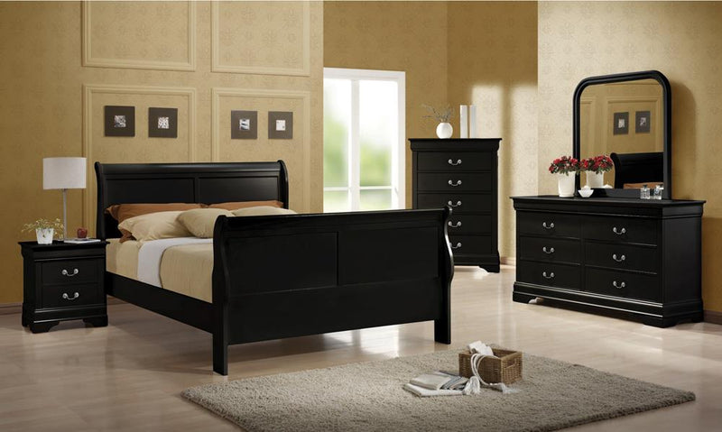 Louis Philippe Queen Sleigh Panel Bed Black