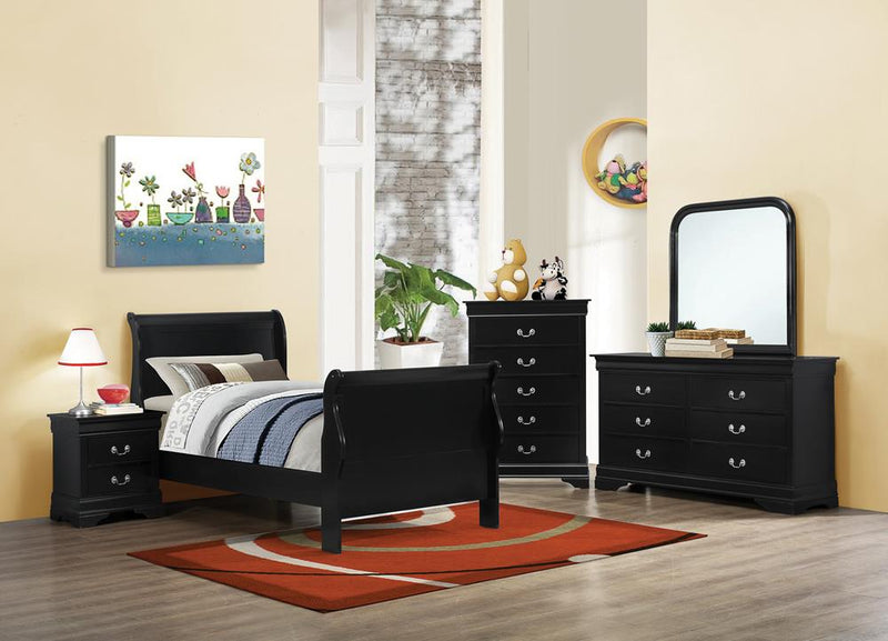 Santee Louis Philippe Twin Sleigh Panel Bed Black
