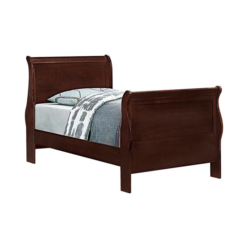 Santee Louis Philippe Twin Sleigh Panel Bed Red Brown