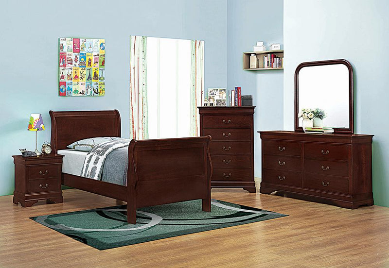 Santee Louis Philippe Twin Sleigh Panel Bed Red Brown