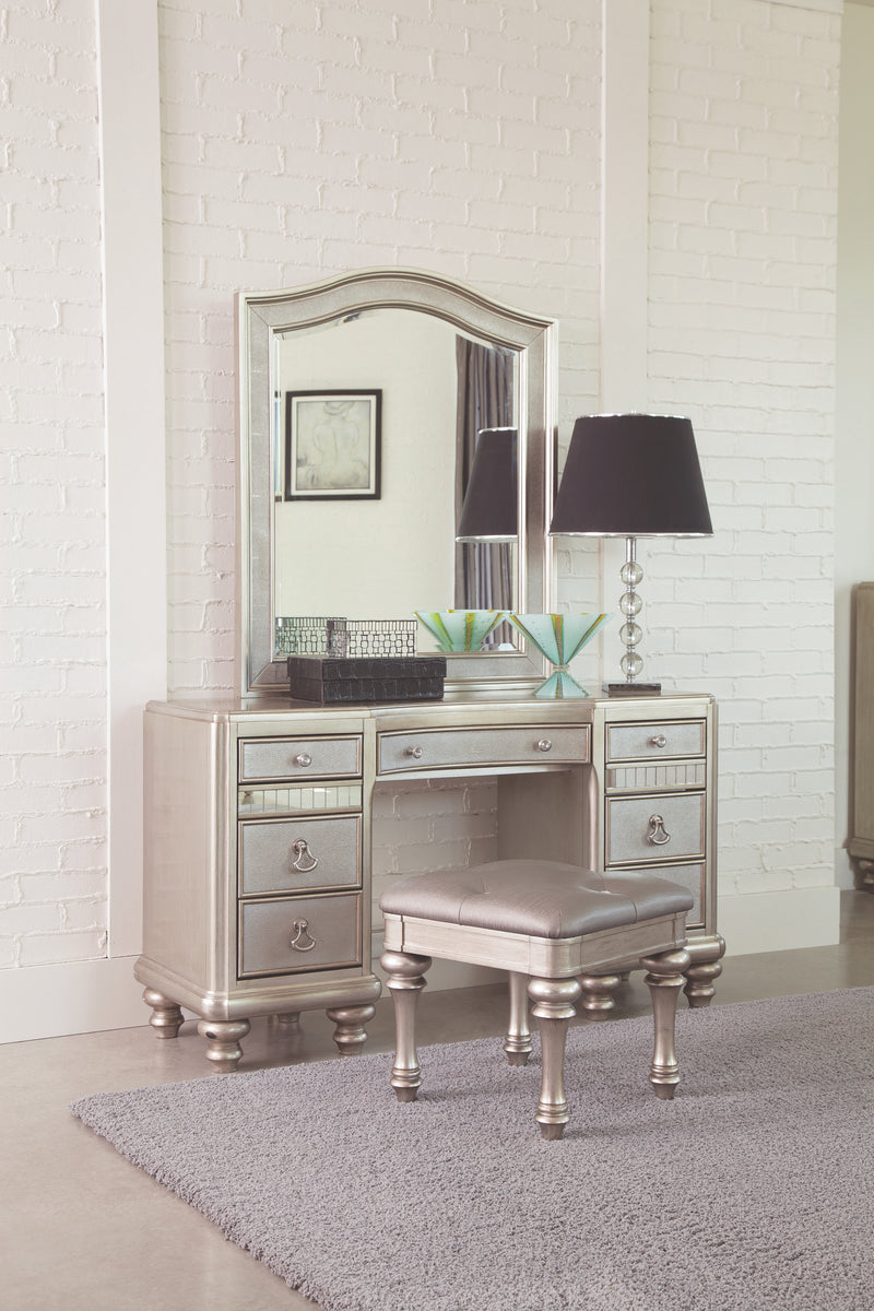 Upholstered Vanity Stool Metallic Platinum