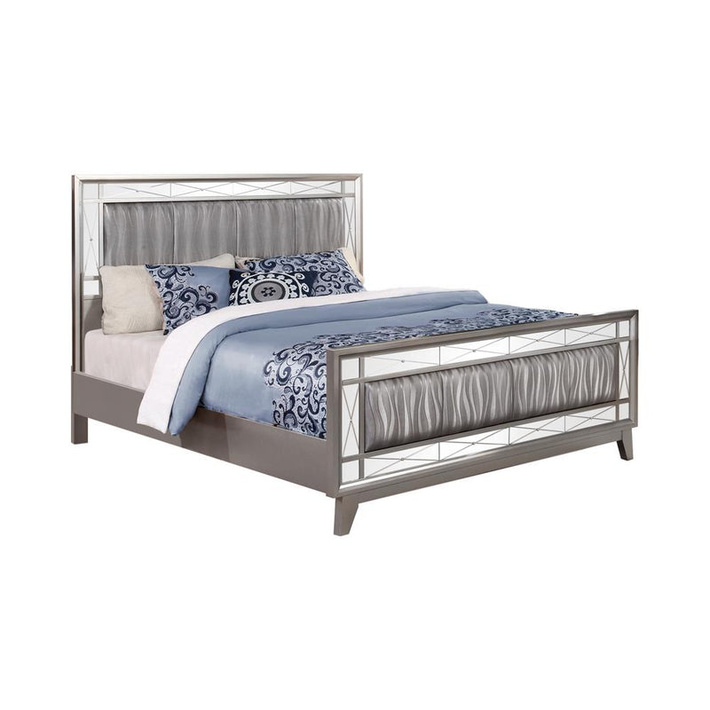 Leighton Queen Panel Bed with Mirrored Accents Mercury Metallic