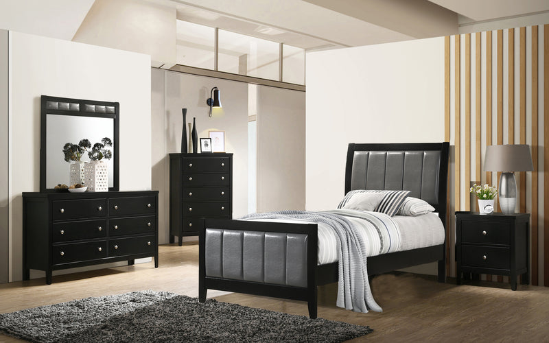 Carlton Twin Upholstered Panel Bed Black and Grey
