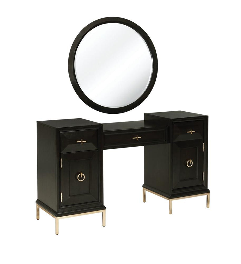 Formosa 4-drawer Vanity Desk Americano and Rose Brass