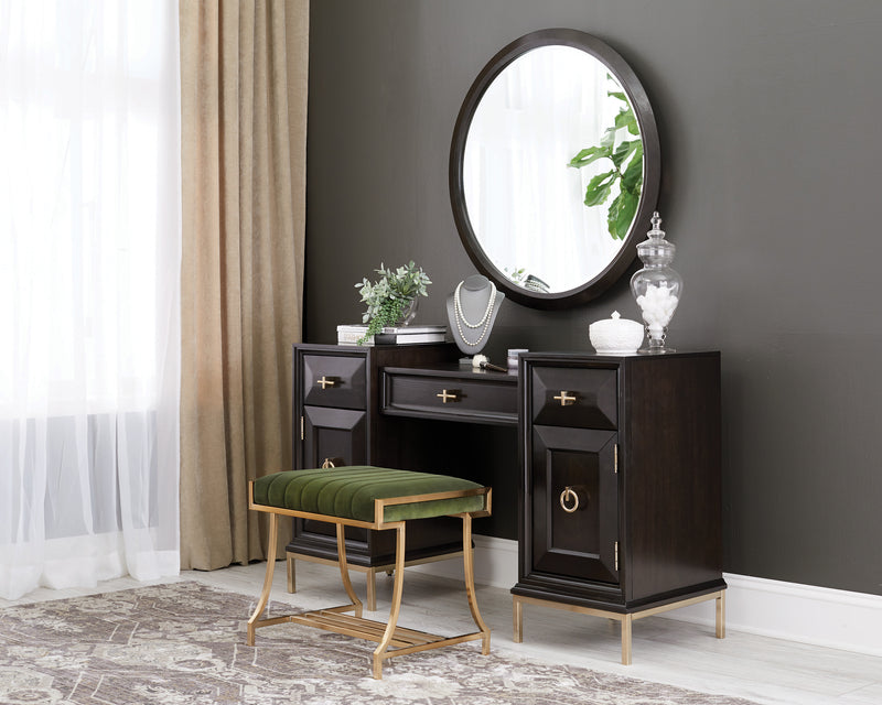 Formosa 4-drawer Vanity Desk Americano and Rose Brass
