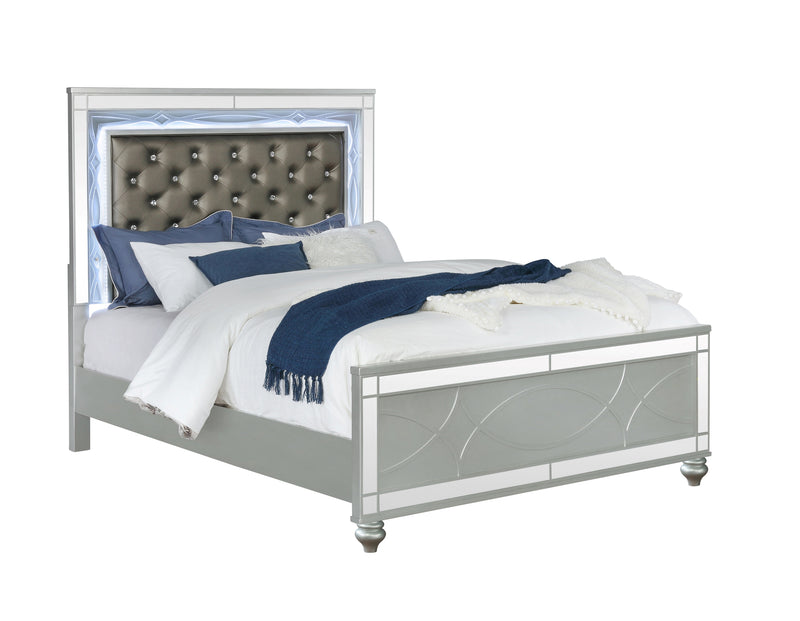 Gunnison Eastern King Panel Bed with LED Lighting Silver Metallic