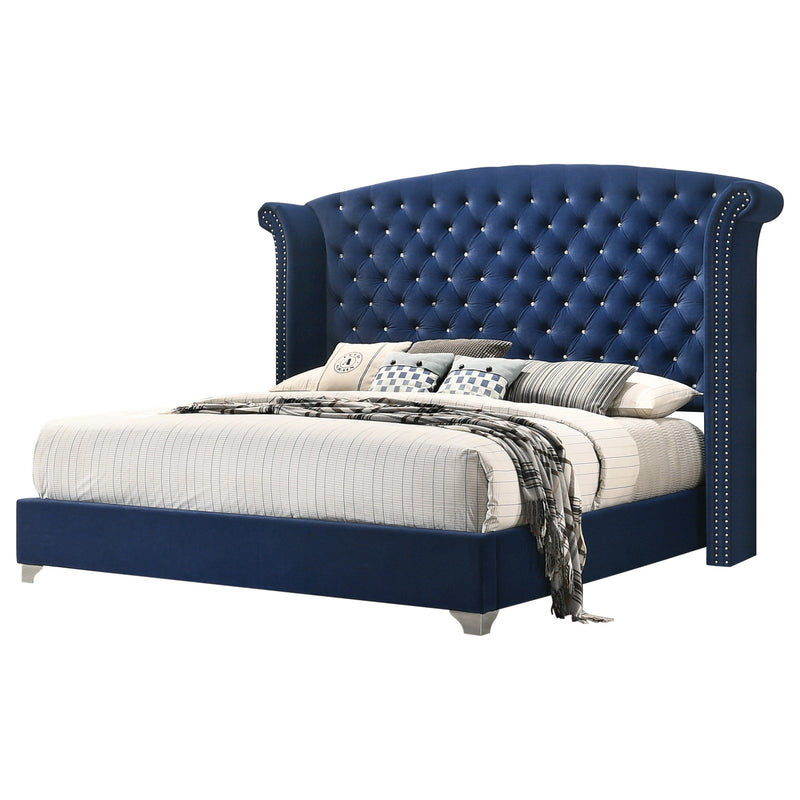 Melody Eastern King Wingback Upholstered Bed Pacific Blue