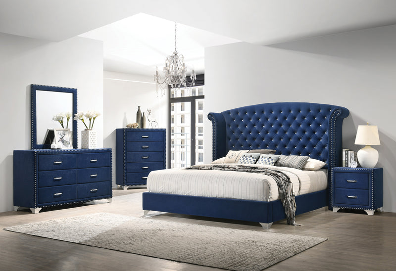 Melody Eastern King Wingback Upholstered Bed Pacific Blue