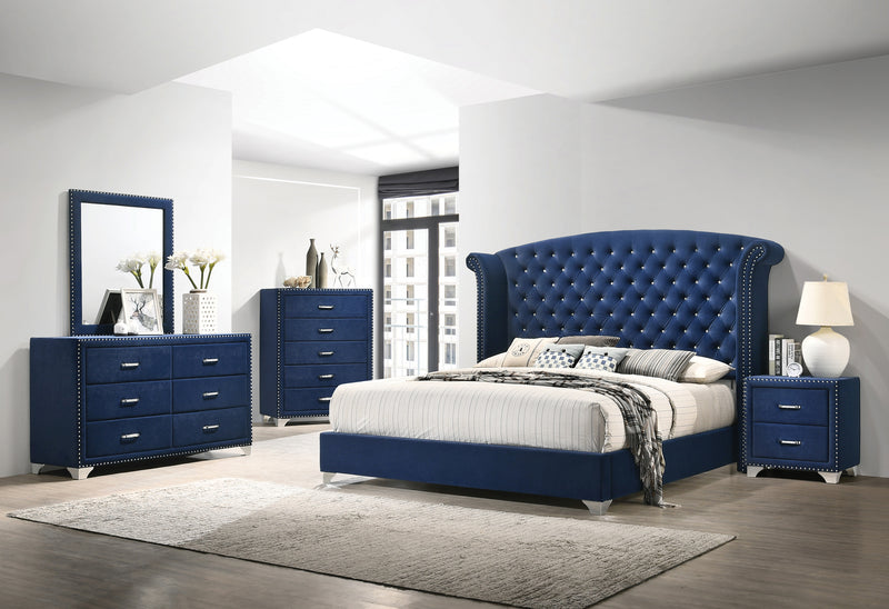 Melody 5-piece Queen Tufted Upholstered Bedroom Set Pacific Blue