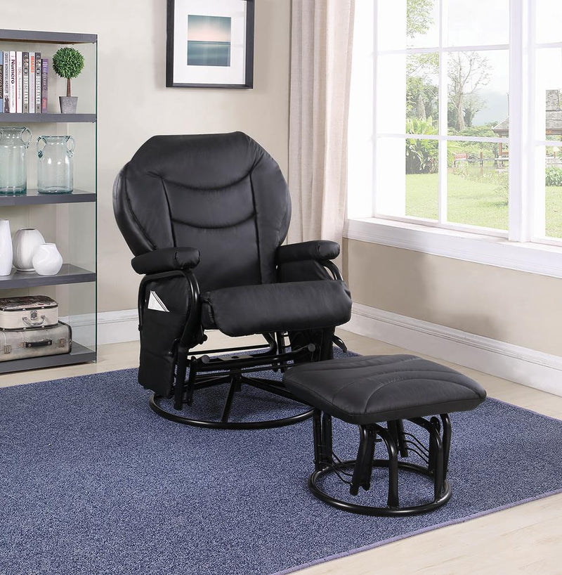 Upholstered Glider Recliner with Ottoman Black