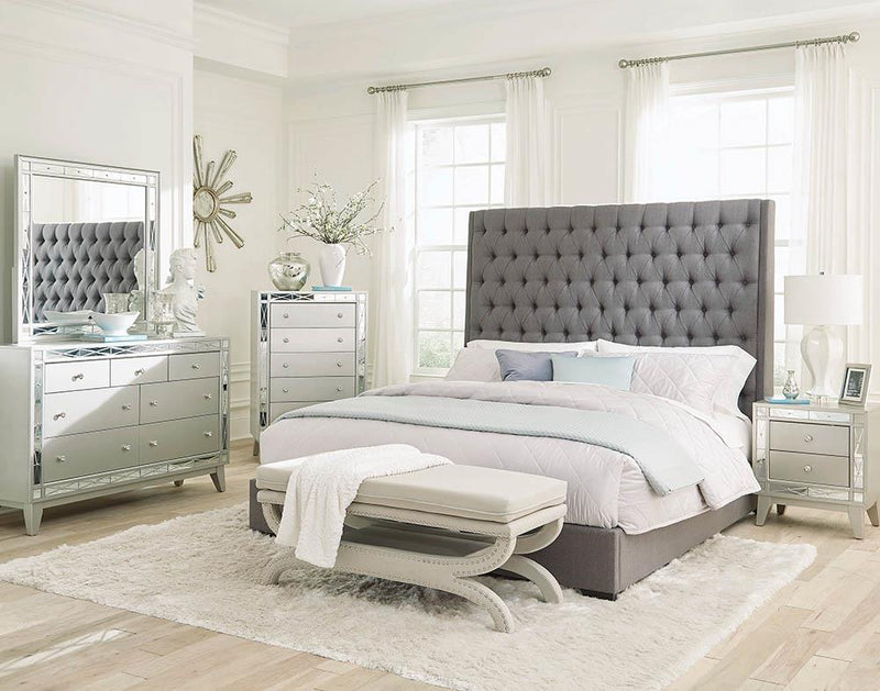 Camille California King Button Tufted Bed Grey