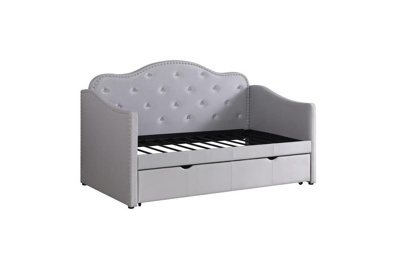 Upholstered Twin Daybed with Trundle Pearlescent Grey