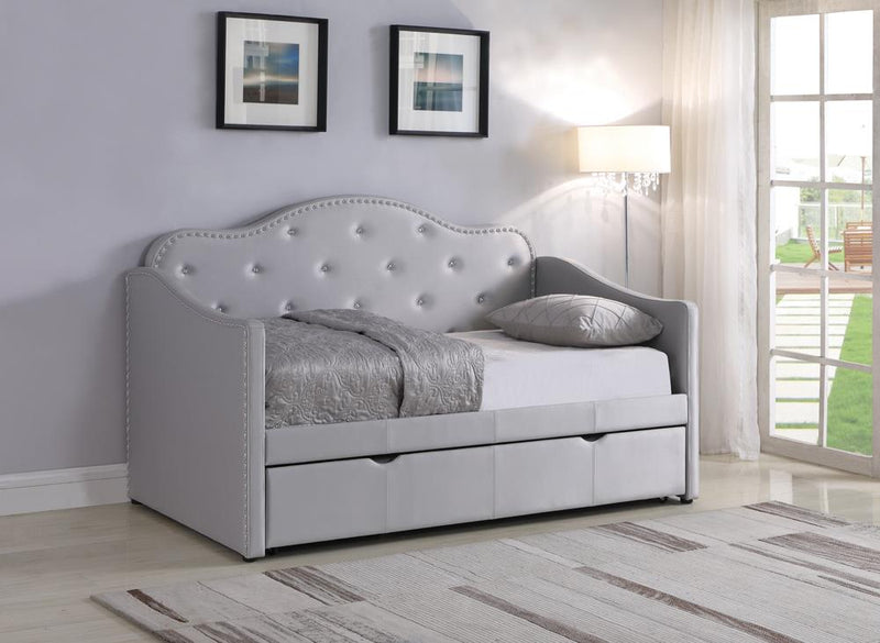 Upholstered Twin Daybed with Trundle Pearlescent Grey