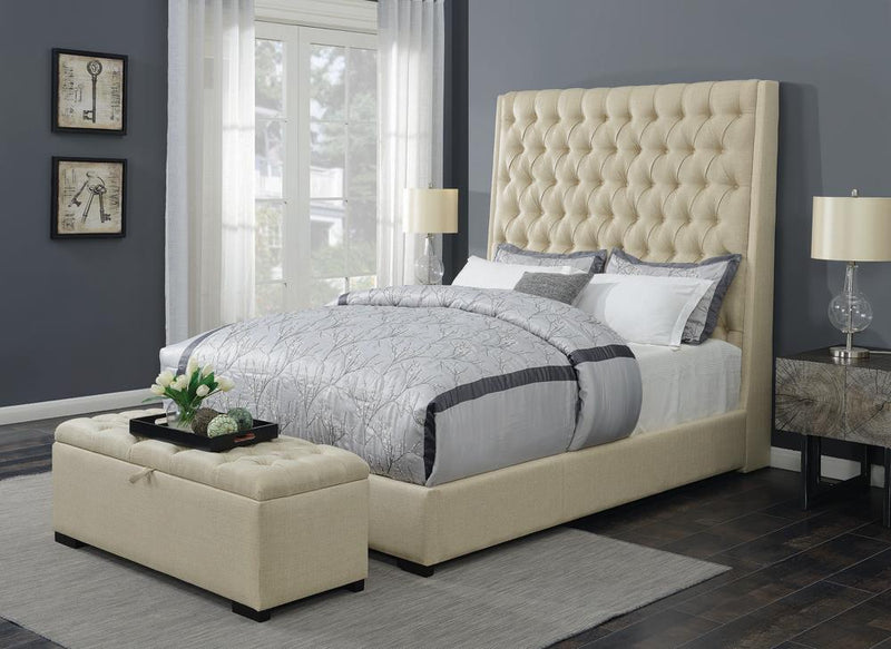 Camille Eastern King Button Tufted Bed Cream