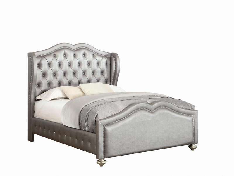 Belmont Tufted Upholstered Eastern King Bed Metallic