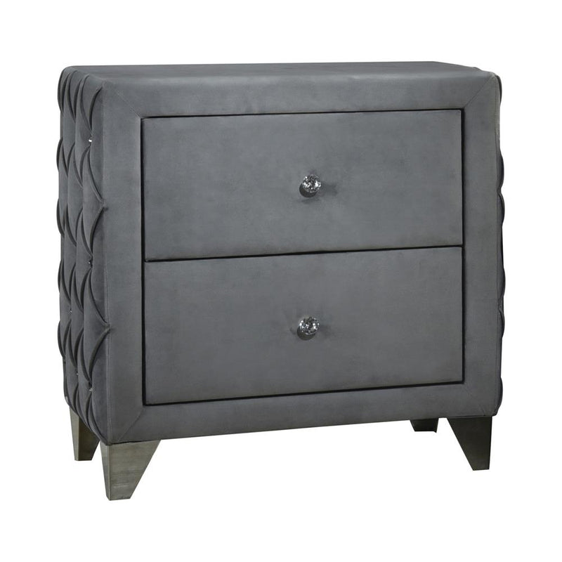 Sandboard 2-drawer Button Tufted Nightstand Grey