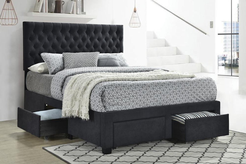 Soledad Full 4-drawer Button Tufted Storage Bed Charcoal