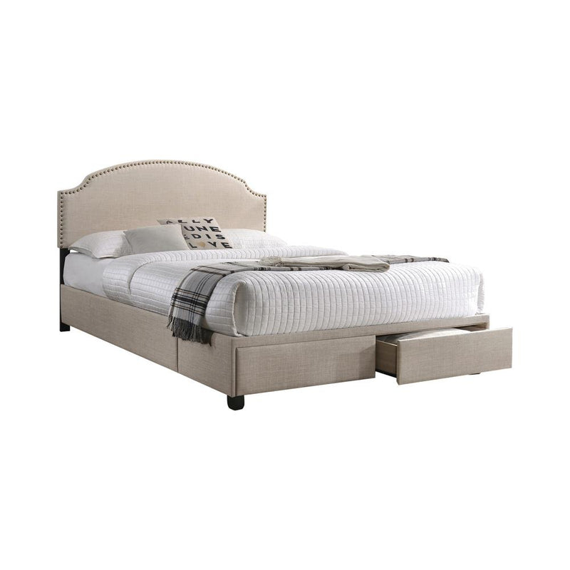 Newdale Eastern King 2-drawer Upholstered Storage Bed Beige