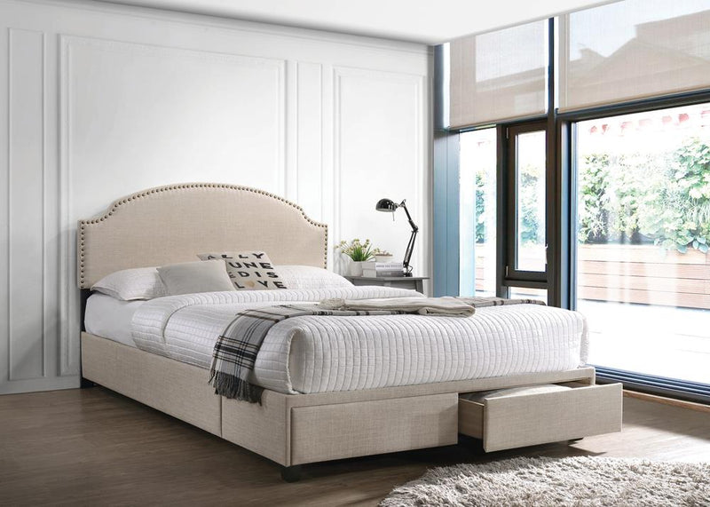 Newdale Queen 2-drawer Upholstered Storage Bed Beige