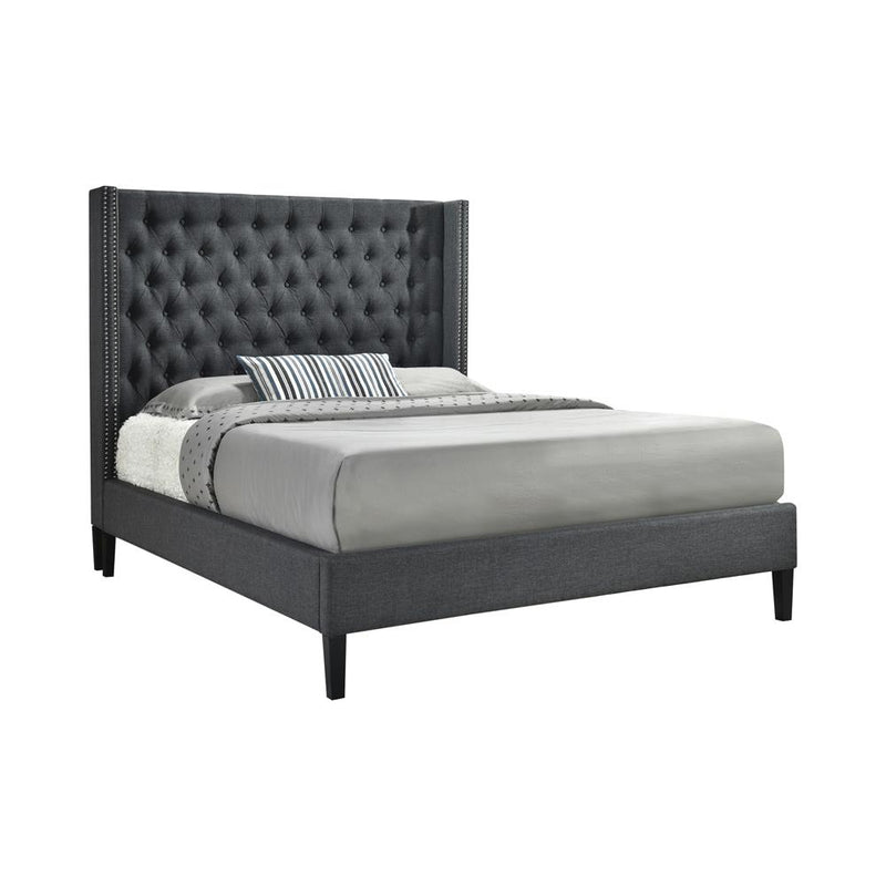 Summerset Queen Button Tufted Upholstered Bed Charcoal