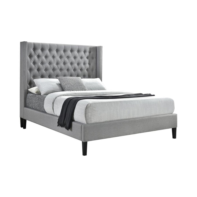 Summerset Full Button Tufted Upholstered Bed Light Grey