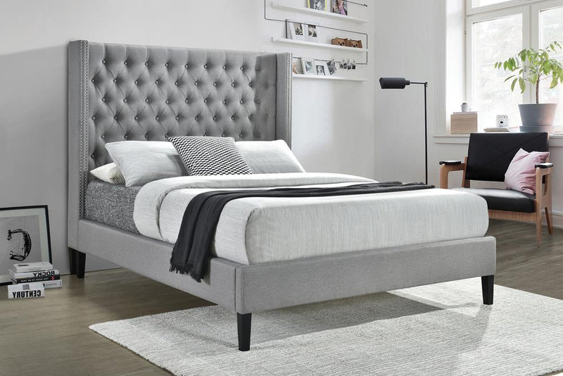 Summerset Full Button Tufted Upholstered Bed Light Grey