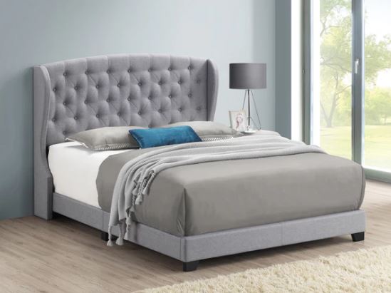 Krome Eastern King Upholstered Bed with Demi-wing Headboard Smoke