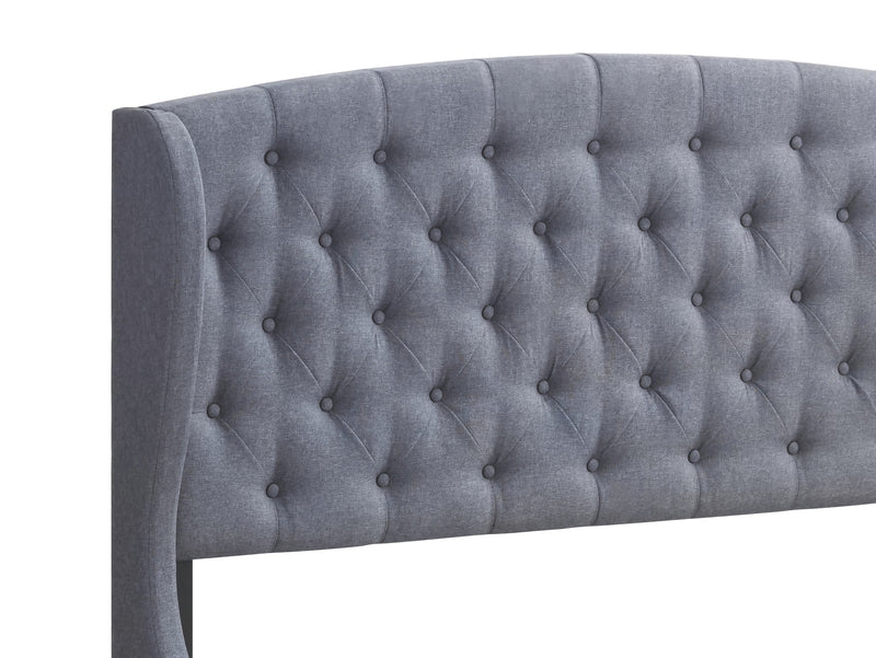 Krome Eastern King Upholstered Bed with Demi-wing Headboard Gunmetal