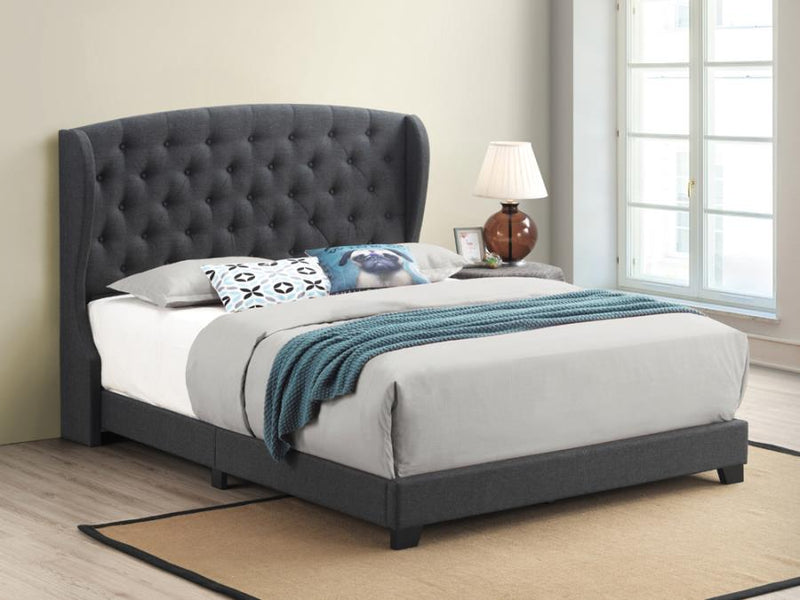 Krome Eastern King Upholstered Bed with Demi-wing Headboard Charcoal