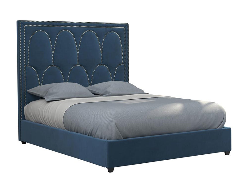 Bowfield Queen Velvet Upholstered Bed Blue