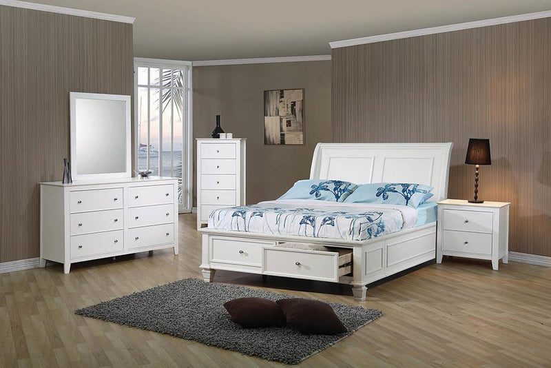 Selena Full Sleigh Bed with Footboard Storage White