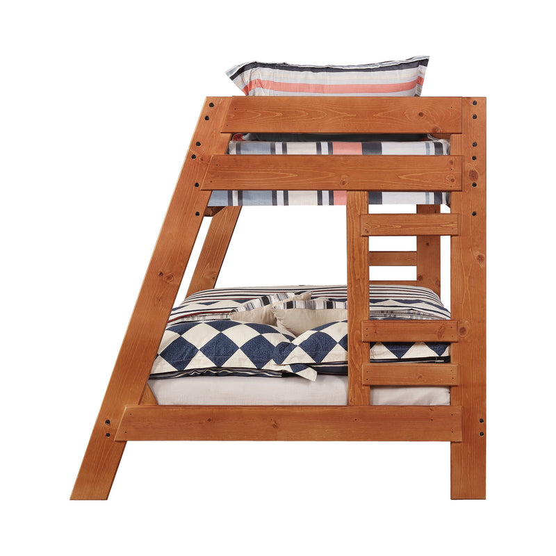 Wrangle Hill Twin over Full Bunk Bed with Built-in Ladder Amber Wash