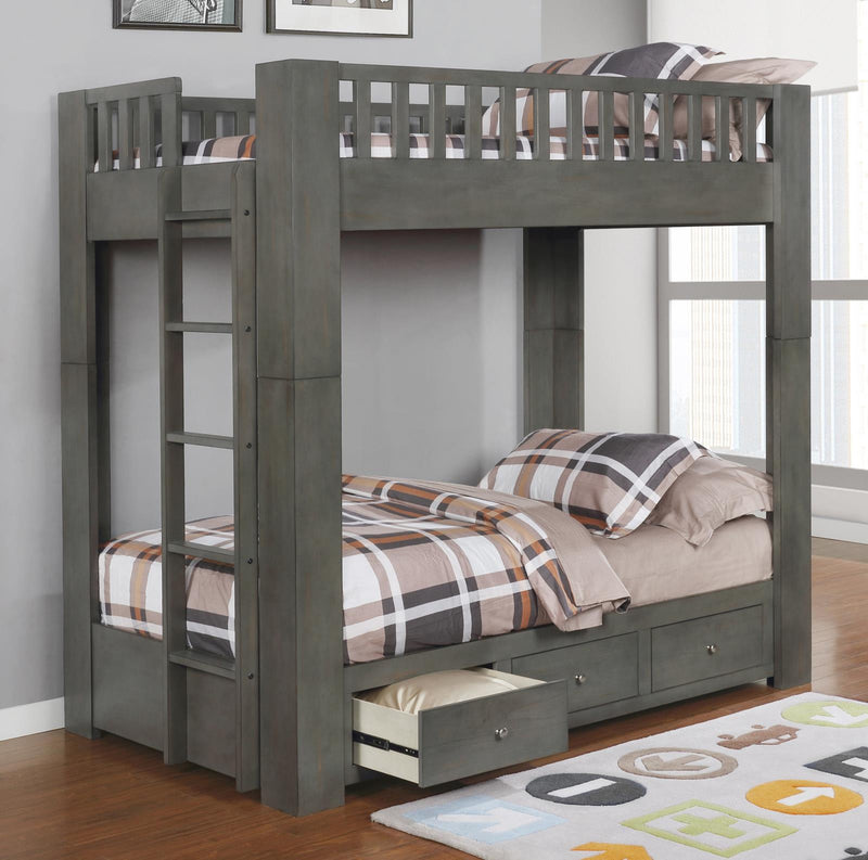 Wenco Twin/Twin Bunk Bed with 3-drawer Storage Antique Grey