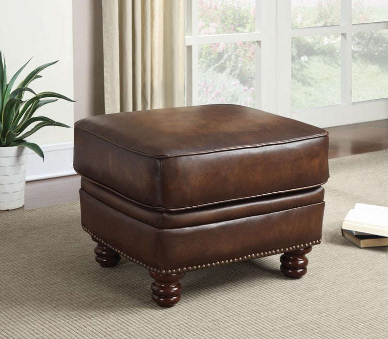 Montbrook Nailheads Ottoman Hand Rubbed Brown