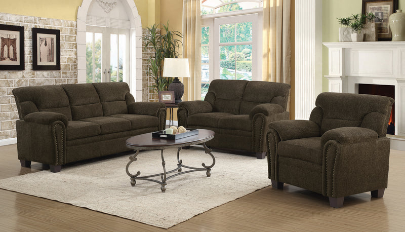 Clemintine Upholstered Sofa with Nailhead Trim Brown