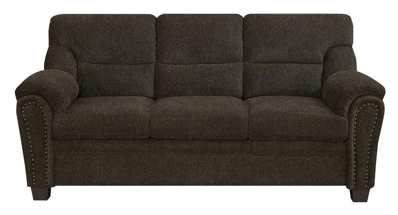 Clemintine Upholstered Sofa with Nailhead Trim Brown