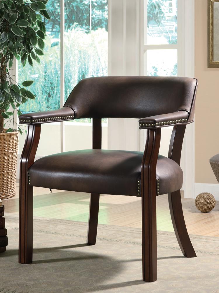 Upholstered Office Chair with Nailhead Trim Brown