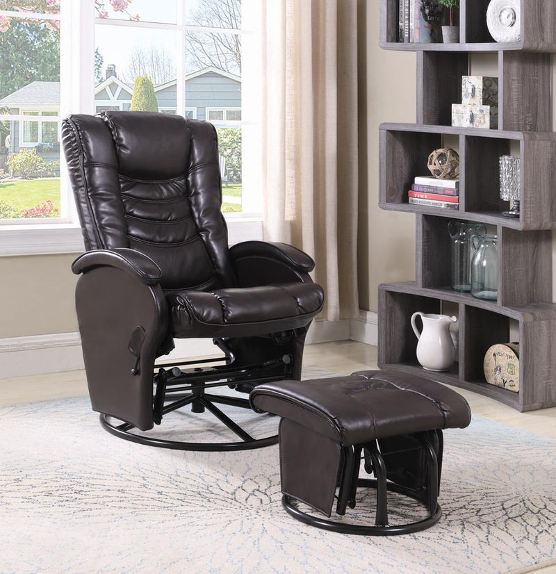 Upholstered Glider Recliner with Ottoman Brown