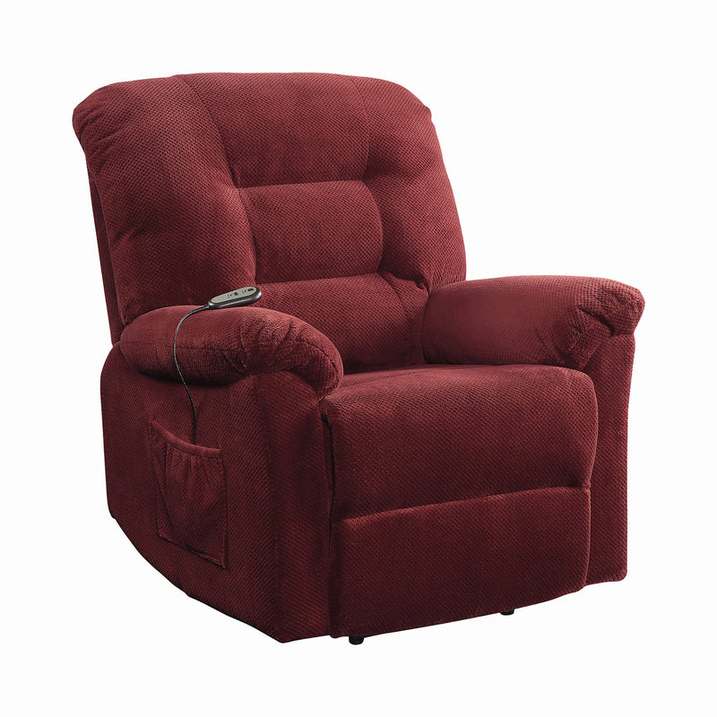 Upholstered Power Lift Recliner Brick Red