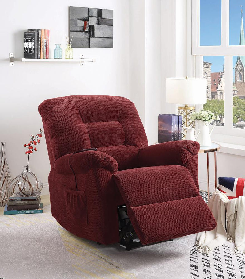 Upholstered Power Lift Recliner Brick Red