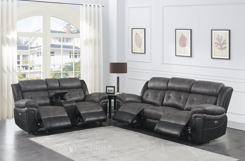 Saybrook Tufted Cushion Power Sofa Charcoal and Black