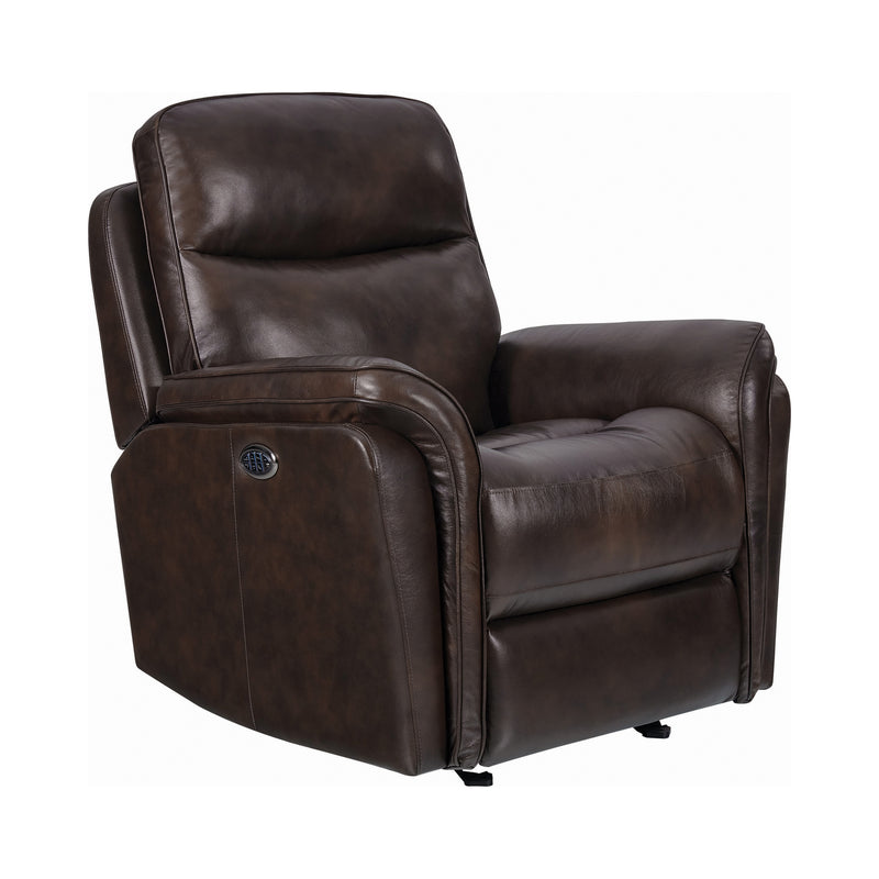 Pillow Top Arms Upholstered Power^3 Glider Recliner Dark Brown